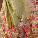 Soft Green Floral Embroidered Tissue Silk Saree