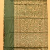 Sage Green Gold Zari Diagonal Stripe & Floral Butti Pure Silk Banarasi Saree With Dense Oval Jaal Pallu