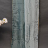 Dusty Blue Organza Saree With Hand Embroidered Floral Booti And Antique Gold Leaf Border
