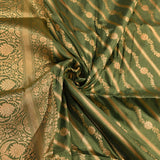 Sage Green Gold Zari Diagonal Stripe & Floral Butti Pure Silk Banarasi Saree With Dense Oval Jaal Pallu