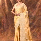 Soft Yellow Floral Silk Blend Saree