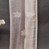 Peach Organza Hand Embroidered Pearl Sequin Floral Saree