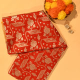 Red & Mustard Silver Zari Geometric Floral Jaal Pure Silk Banarasi Saree With Contrast Mustard Pallu