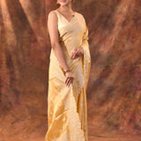Soft Yellow Floral Silk Blend Saree