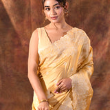 Soft Yellow Floral Silk Blend Saree
