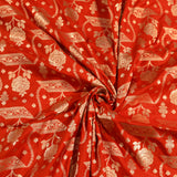 Red & Mustard Silver Zari Geometric Floral Jaal Pure Silk Banarasi Saree With Contrast Mustard Pallu
