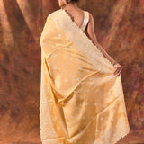 Soft Yellow Floral Silk Blend Saree