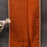 Rust Orange Satin Saree With Sequin Booti And Scalloped Border