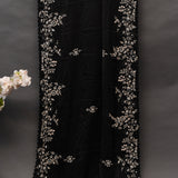 Black Hand Embroidered Saree With Silver Zari Floral Border