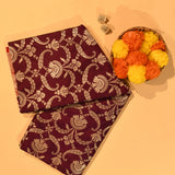 Wine & Red Silver Zari Floral Bouquet Jaal Pure Silk Banarasi Saree With Contrast Red Pallu