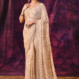 Beige Saree With Swirl Pattern Sequin Embroidery With Scalloped Border