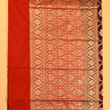 Wine & Red Silver Zari Floral Bouquet Jaal Pure Silk Banarasi Saree With Contrast Red Pallu