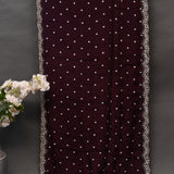 Wine Hand Embroidered Satin Saree With Sequin Floral Border