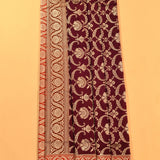 Wine & Red Silver Zari Floral Bouquet Jaal Pure Silk Banarasi Saree With Contrast Red Pallu
