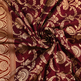 Wine & Red Silver Zari Floral Bouquet Jaal Pure Silk Banarasi Saree With Contrast Red Pallu