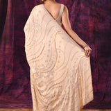 Beige Saree With Swirl Pattern Sequin Embroidery With Scalloped Border