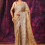 Gold Ombre Saree With All-Over Tikki Work And Scalloped Border