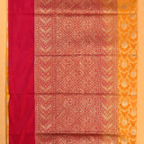 Mustard & Red Gold Zari Floral Jaal Pure Silk Banarasi Saree With Contrast Red Pallu