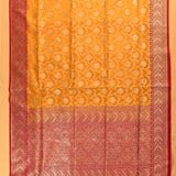 Mustard & Red Gold Zari Floral Jaal Pure Silk Banarasi Saree With Contrast Red Pallu