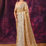 Gold Ombre Saree With All-Over Tikki Work And Scalloped Border