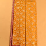 Mustard & Red Gold Zari Floral Jaal Pure Silk Banarasi Saree With Contrast Red Pallu
