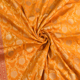 Mustard & Red Gold Zari Floral Jaal Pure Silk Banarasi Saree With Contrast Red Pallu