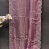 Mauve Pink Woven Saree With Hand Embroidered Floral Medallion Border