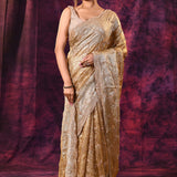 Gold Ombre Saree With All-Over Tikki Work And Scalloped Border