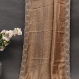 Golden Brown Woven Saree With Hand Embroidered Floral Medallion Border