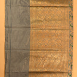 Grey Gold Zari Meenakari Jaal Pure Silk Banarasi Saree With Dense Floral Zari Pallu