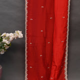 Red Hand Embroidered Georgette Saree With Floral Sequin Border