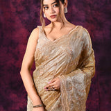 Gold Ombre Saree With All-Over Tikki Work And Scalloped Border