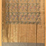 Grey Gold Zari Meenakari Jaal Pure Silk Banarasi Saree With Dense Floral Zari Pallu