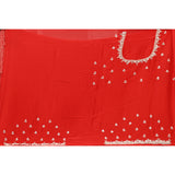 Red Hand Embroidered Georgette Saree With Floral Sequin Border