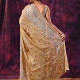 Gold Ombre Saree With All-Over Tikki Work And Scalloped Border