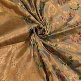 Grey Gold Zari Meenakari Jaal Pure Silk Banarasi Saree With Dense Floral Zari Pallu