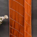 Orange Hand Embroidered Georgette Saree With Pearl Zari Border