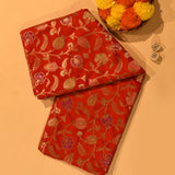Red Gold Zari Meenakari Floral Jaal Pure Silk Banarasi Saree With Oval Medallion Pallu