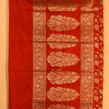 Red Gold Zari Meenakari Floral Jaal Pure Silk Banarasi Saree With Oval Medallion Pallu