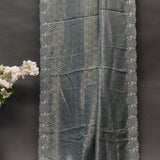 Grey-Blue Geometric Weave Saree With Hand Embroidered Beaded Border