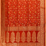 Red Gold Zari Meenakari Floral Jaal Pure Silk Banarasi Saree With Oval Medallion Pallu