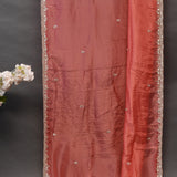 Peach Hand Embroidered Georgette Saree With Floral Sequin Border