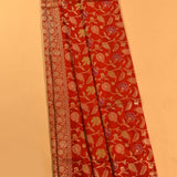 Red Gold Zari Meenakari Floral Jaal Pure Silk Banarasi Saree With Oval Medallion Pallu