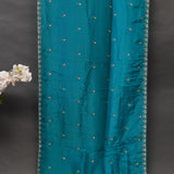 Teal Hand Embroidered Georgette Saree With Floral Sequin Border