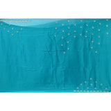 Teal Hand Embroidered Georgette Saree With Floral Sequin Border