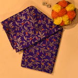 Royal Blue Gold Zari Meenakari Floral Jaal Pure Silk Banarasi Saree With Arch Medallion Pallu