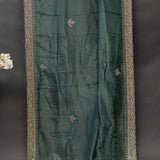 Bottle Green Hand Embroidered Saree With Intricate Gold Zari Border