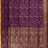 Royal Blue Gold Zari Meenakari Floral Jaal Pure Silk Banarasi Saree With Arch Medallion Pallu