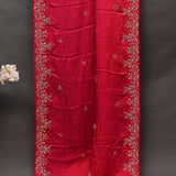 Red Pink Georgette Saree With Hand Embroidered Gold Sequin Floral Border