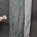 Dusty Blue Hand Embroidered Georgette Saree With Floral Creeper Work